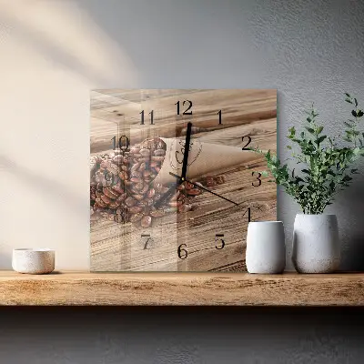 Vierkante glazen wandklok Koffiebonen
