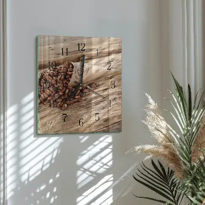 Vierkante glazen wandklok Koffiebonen