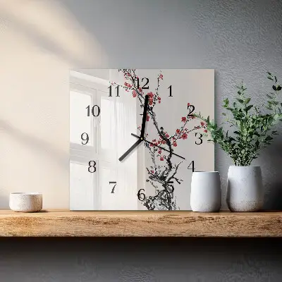Vierkante glas klok Bloemen