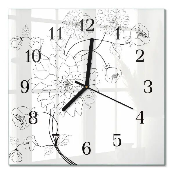 Vierkante glazen wandklok Bloemen