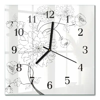 Vierkante glazen wandklok Bloemen