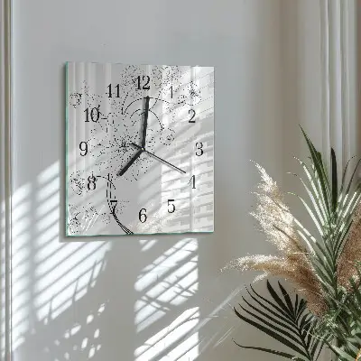 Vierkante glazen wandklok Bloemen