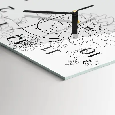 Vierkante glazen wandklok Bloemen