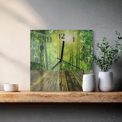 Moderne wandklok glas vierkant Bamboe