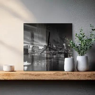 Moderne wandklok glas vierkant Stad