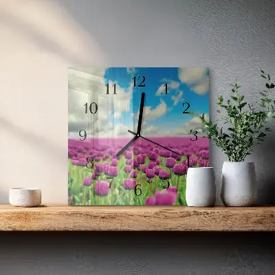 Vierkante glazen klok Tulpen