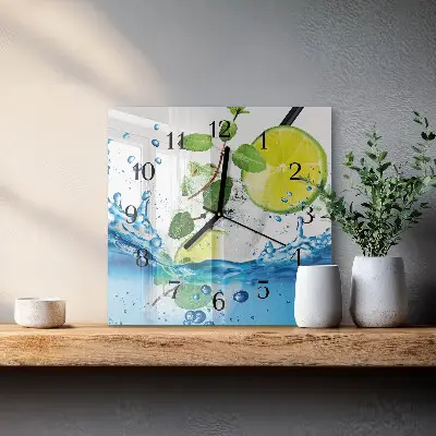 Decoratieve glazen klok vierkant Limoen en munt