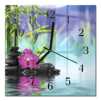 Vierkante glazen wandklok Orchidee spa