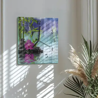 Vierkante glazen wandklok Orchidee spa