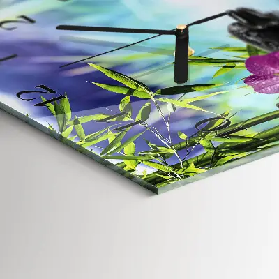 Vierkante glazen wandklok Orchidee spa