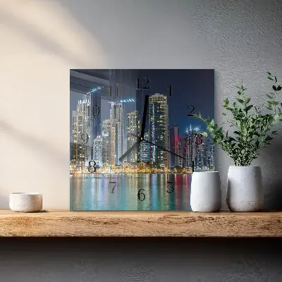Vierkante glazen wandklok Nachtstad