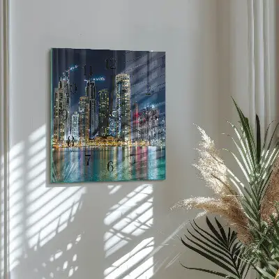 Vierkante glazen wandklok Nachtstad