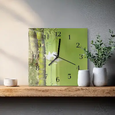 Vierkante glazen wandklok Bamboe