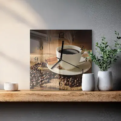Moderne wandklok glas vierkant Koffie