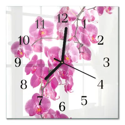 Vierkante glas klok Orchidee