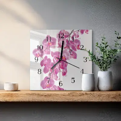 Vierkante glas klok Orchidee