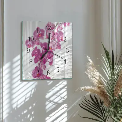 Vierkante glas klok Orchidee