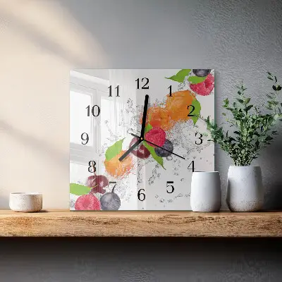 Moderne wandklok glas vierkant Fruit
