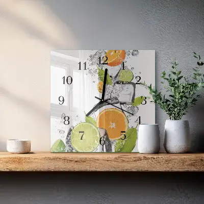 Vierkante glazen klok Citrusvruchten