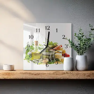 Vierkante glazen wandklok Pasta met olijfolie