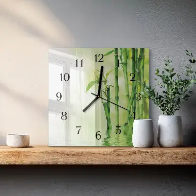 Vierkante glas klok Bamboe