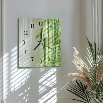Vierkante glas klok Bamboe