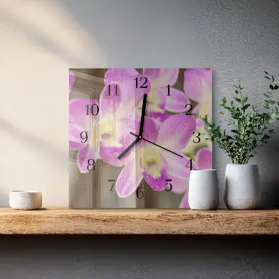 Moderne wandklok glas vierkant Bloemen