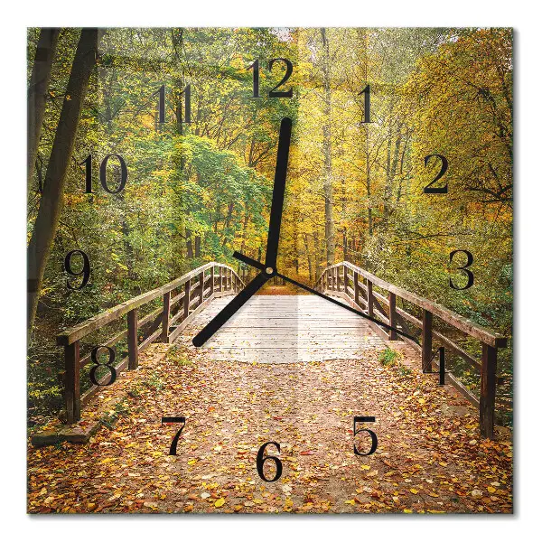 Vierkante glazen wandklok Bosbrug