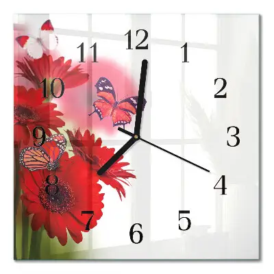 Decoratieve glazen klok vierkant Gerbera