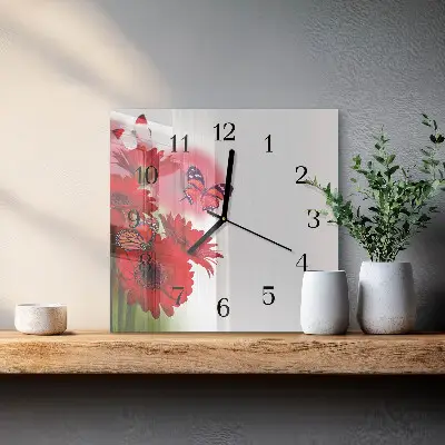 Decoratieve glazen klok vierkant Gerbera