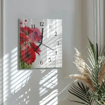Decoratieve glazen klok vierkant Gerbera