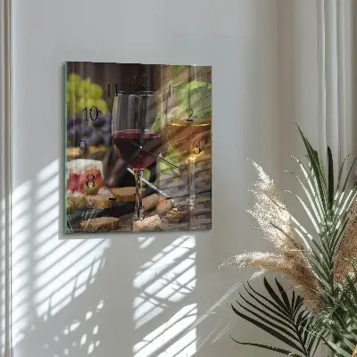 Moderne wandklok glas vierkant Glazen wijn