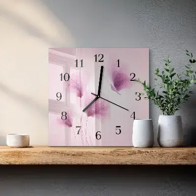 Vierkante glazen wandklok Bloemen