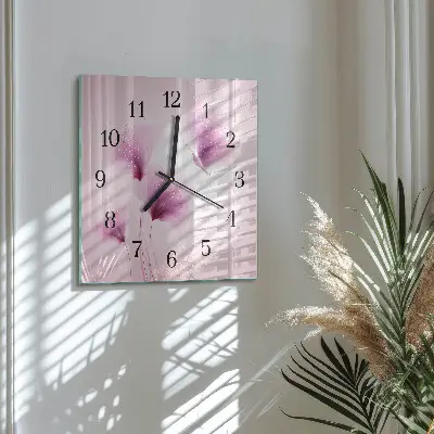Vierkante glazen wandklok Bloemen