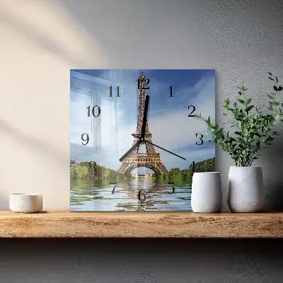 Vierkante glazen klok Eiffeltoren