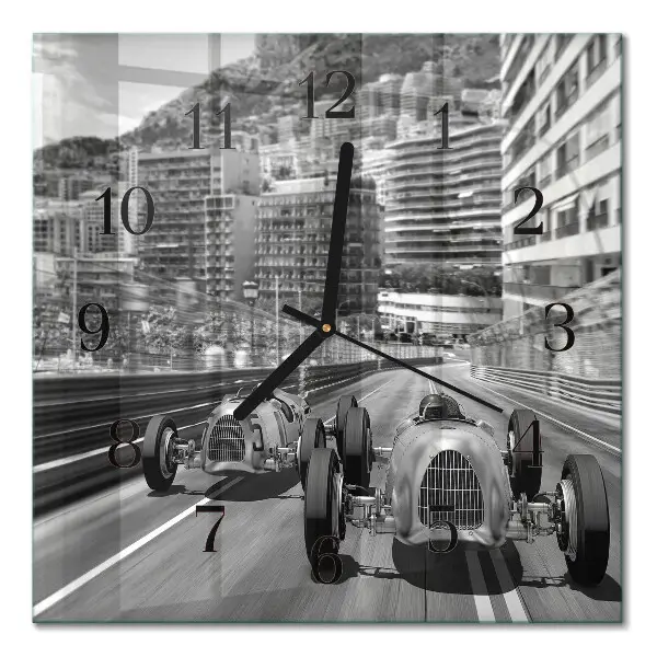 Decoratieve glazen klok vierkant Raceauto