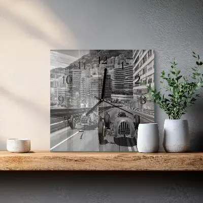 Decoratieve glazen klok vierkant Raceauto