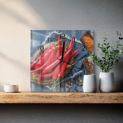 Decoratieve glazen klok vierkant Chilipeper