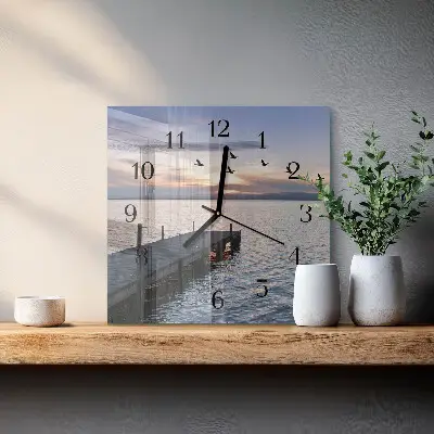 Moderne wandklok glas vierkant Vogels bij het meer