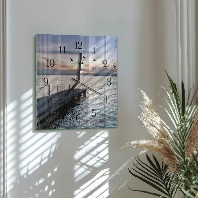 Moderne wandklok glas vierkant Vogels bij het meer