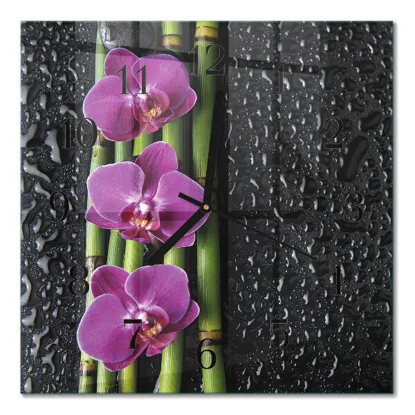 Moderne wandklok glas vierkant Orchidee