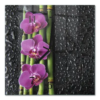 Moderne wandklok glas vierkant Orchidee