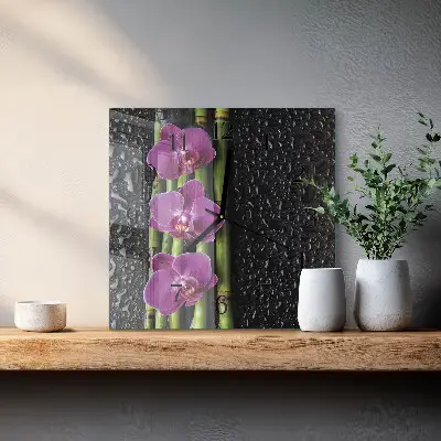 Moderne wandklok glas vierkant Orchidee