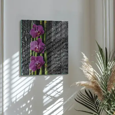 Moderne wandklok glas vierkant Orchidee
