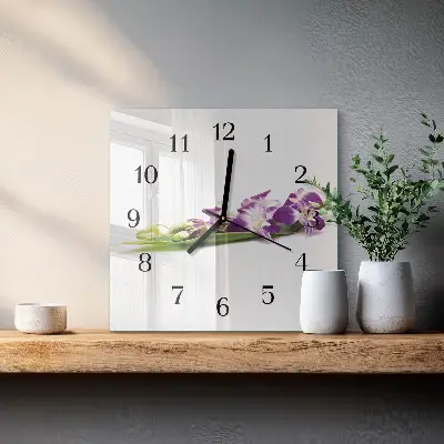 Vierkante glas klok Bloemen
