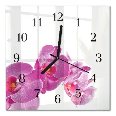 Vierkante glazen wandklok Orchidee
