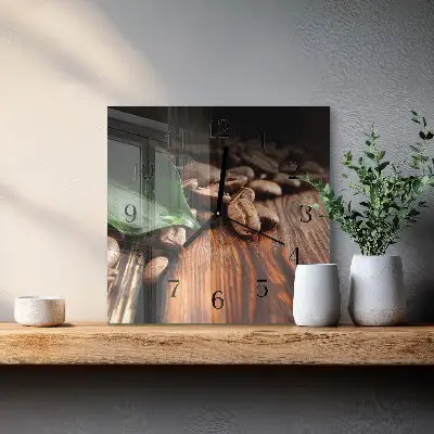Moderne wandklok glas vierkant Koffiebonen