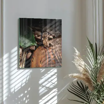 Moderne wandklok glas vierkant Koffiebonen