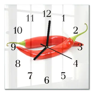 Decoratieve glazen klok vierkant Chilipeper