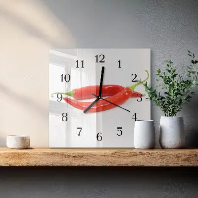 Decoratieve glazen klok vierkant Chilipeper